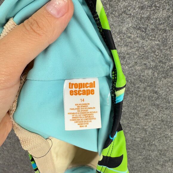 Tropical Escape Tankini Top Women 14 Blue Floral Sleeveless Halter Neck Push Up - Picture 5 of 6